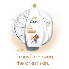 Dove bottle close-up showing nourishing skin-friendly formula.