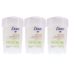Dove Clinical Protection Cool Essentials pack shot shows three-pack for long-lasting protection.