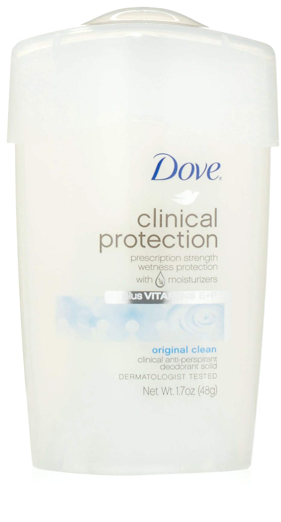 Dove Clinical Protection Original Clean stick 2-pack packaging closeup highlighting long-lasting protection.