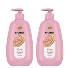 Dove Crumbl Confetti Cake handwash pump bottle closeup showing 5x moisture complex