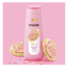 Dove Crumbl Confetti Cake foam close-up showing rich lather and pink frosting aroma.