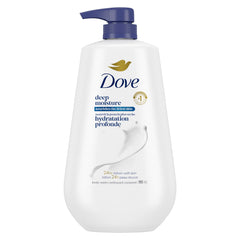 Dove Deep Moisture body wash pump lather demonstrates creamy cleansing for soft skin.