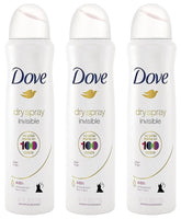 Dove Dry Spray antiperspirant invisible finish pack of 3 cans provides all-day freshness