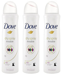Dove Dry Spray antiperspirant invisible finish pack of 3 cans provides all-day freshness