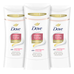 Dove Even Tone peach blossom stick application shows a smooth glide for everyday freshness.