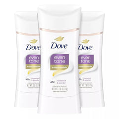 Dove Even Tone packaging shows 3-count bundle for everyday protection