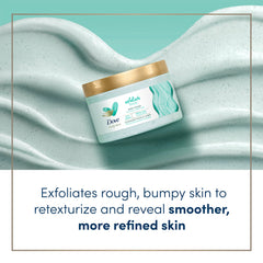 Dove Exfoliate Away Body Polish in shower demonstrates in-shower moisture infusion.
