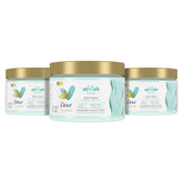 Dove Exfoliate Away Body Polish jar front for silky, refined skin.