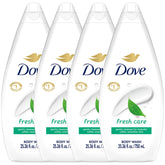 Dove Fresh Care body wash bottle front—value 4-pack for softer, moisturized skin.