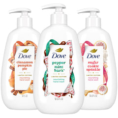 Dove Hand Soap Cinnamon Pumpkin Pie bottle delivers rich moisture for softer hands.