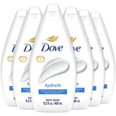 Dove Hydrate Body Wash bottle-front promotes a moisturizing cleanse for softer skin.