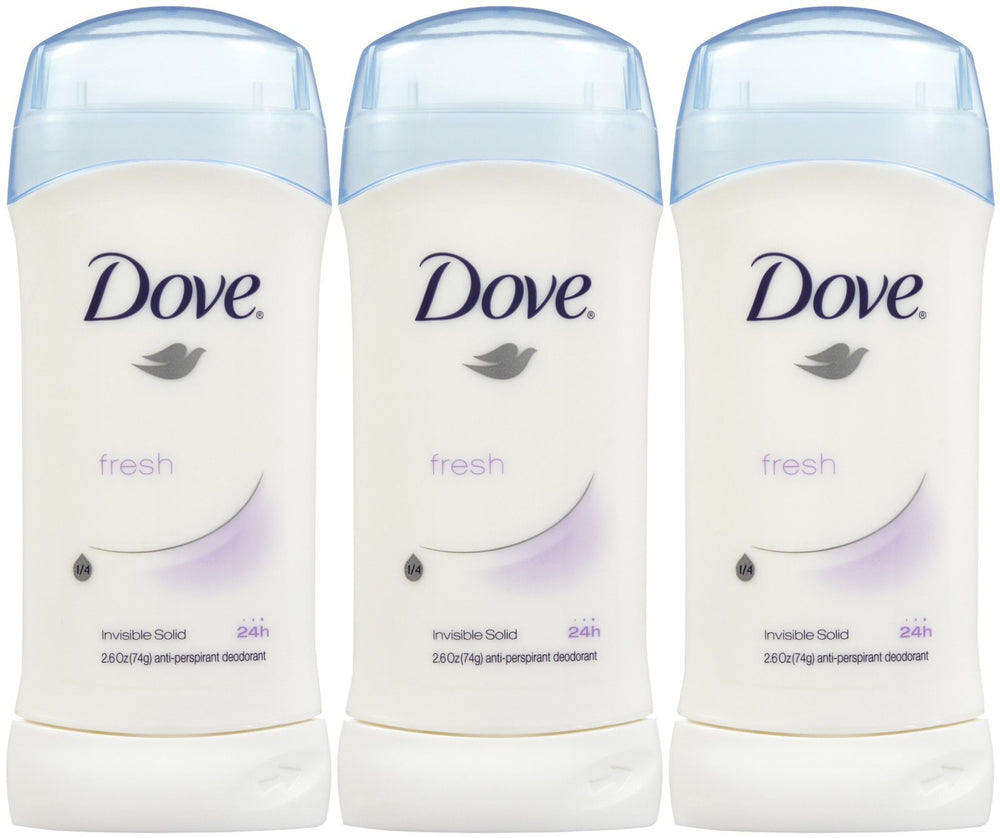 Dove Invisible Solid Deodorant Fresh 2.6 oz stick offers long-lasting protection.