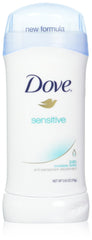 Dove Invisible Solid Sensitive Skin six-pack display showing spill-free protection.