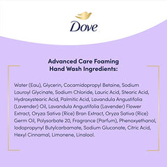 Dove Lavender & Rice Milk foam closeup highlighting creamy texture for hands.