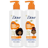 Dove Love Collection curly shampoo bottle highlighting nourishing formula for soft curls.