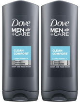 Dove Men Care 2-pack bottle front view for refreshing body and face wash.