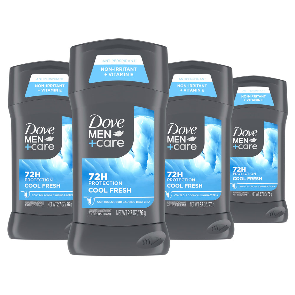 Dove Men+Care Cool Fresh stick uncap shows easy application and long-lasting freshness.