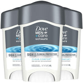 Dove Men+Care 96H protection three-pack on display for daily wear.