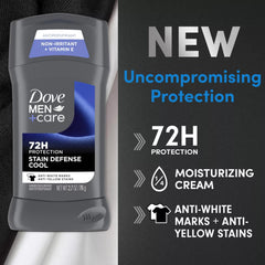 Dove Men+Care deodorant stick with 72-hour protection for lasting freshness.