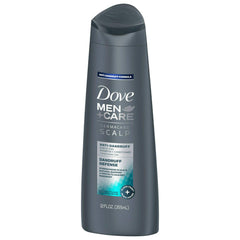 Dove Men+Care Dermacare Scalp lather shows cleansing with caffeine and zinc for thicker hair.
