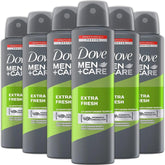 Dove Men+Care Extra Fresh spray bottle delivers lasting daily protection.