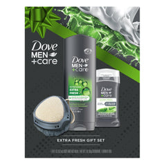 Dove Men+Care face and body wash 18oz bottle for refreshed skin and hydration.