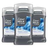 DOVE MEN + CARE Midnight Classico deodorant stick front view showcasing its sleek design.