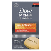 Dove Men+Care Skin Defense Bar packaging showcasing the 3-in-1 formula for daily use