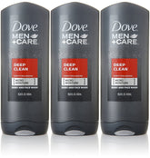 Dove Men+Care Deep Clean 3-pack bottle for refreshed skin and easy rinse