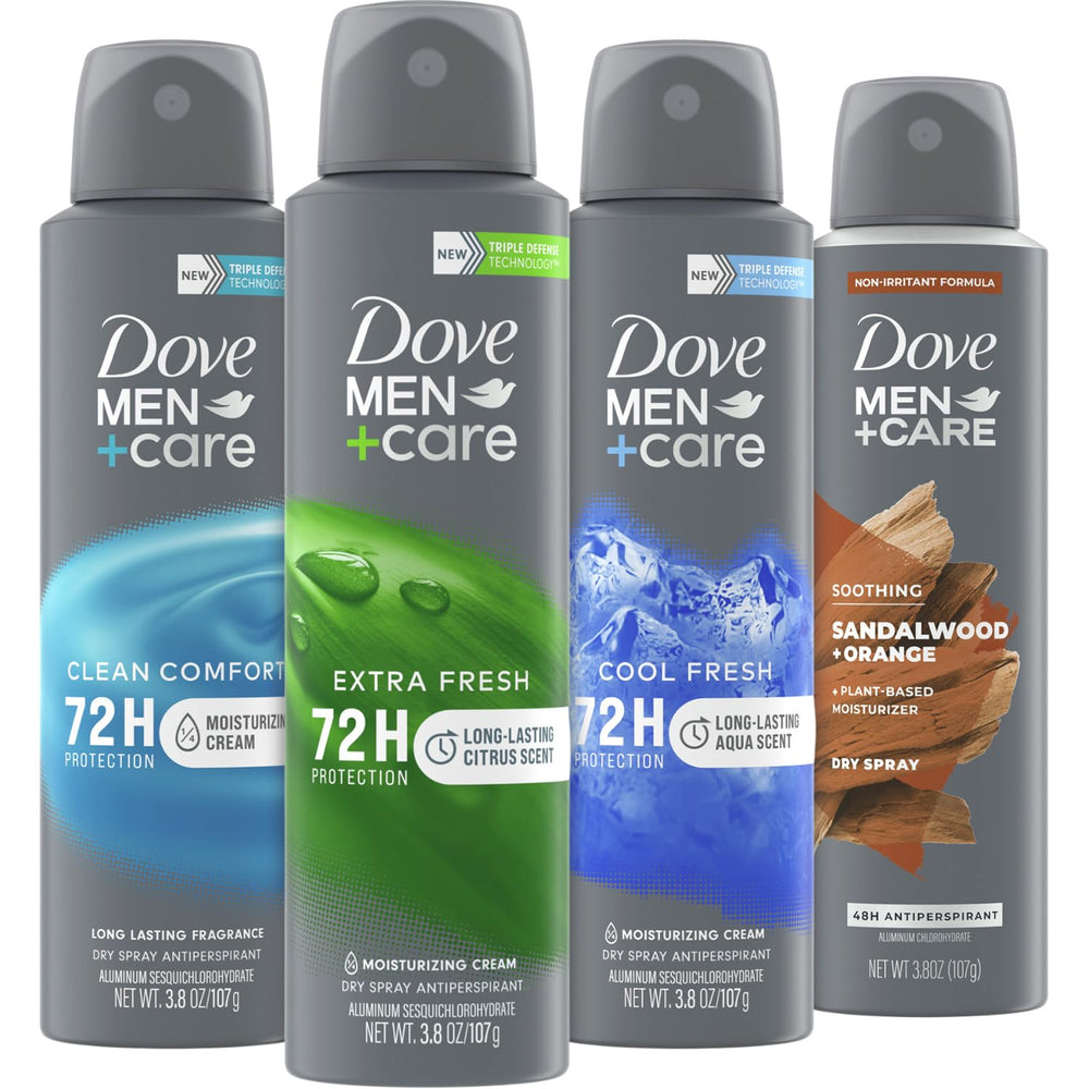 Dove Men+Care Dry Spray Cool Fresh bottle for long-lasting freshness with dermatologist-tested protection
