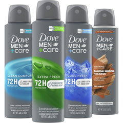Dove Men+Care Dry Spray Cool Fresh bottle for long-lasting freshness with dermatologist-tested protection