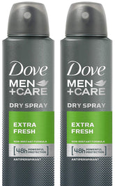Dove Men+Care dry spray deodorant applying for all-day freshness.