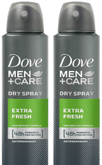 Dove Men+Care dry spray deodorant applying for all-day freshness.