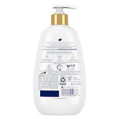 Dove Prebiotic Boost Hand Wash label closeup highlights prebiotics and gentle formula