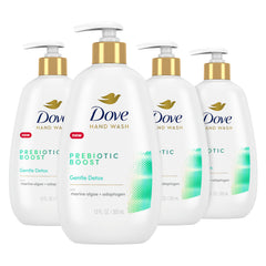Dove Prebiotic Boost Hand Wash pump bottle promotes lasting softness after use