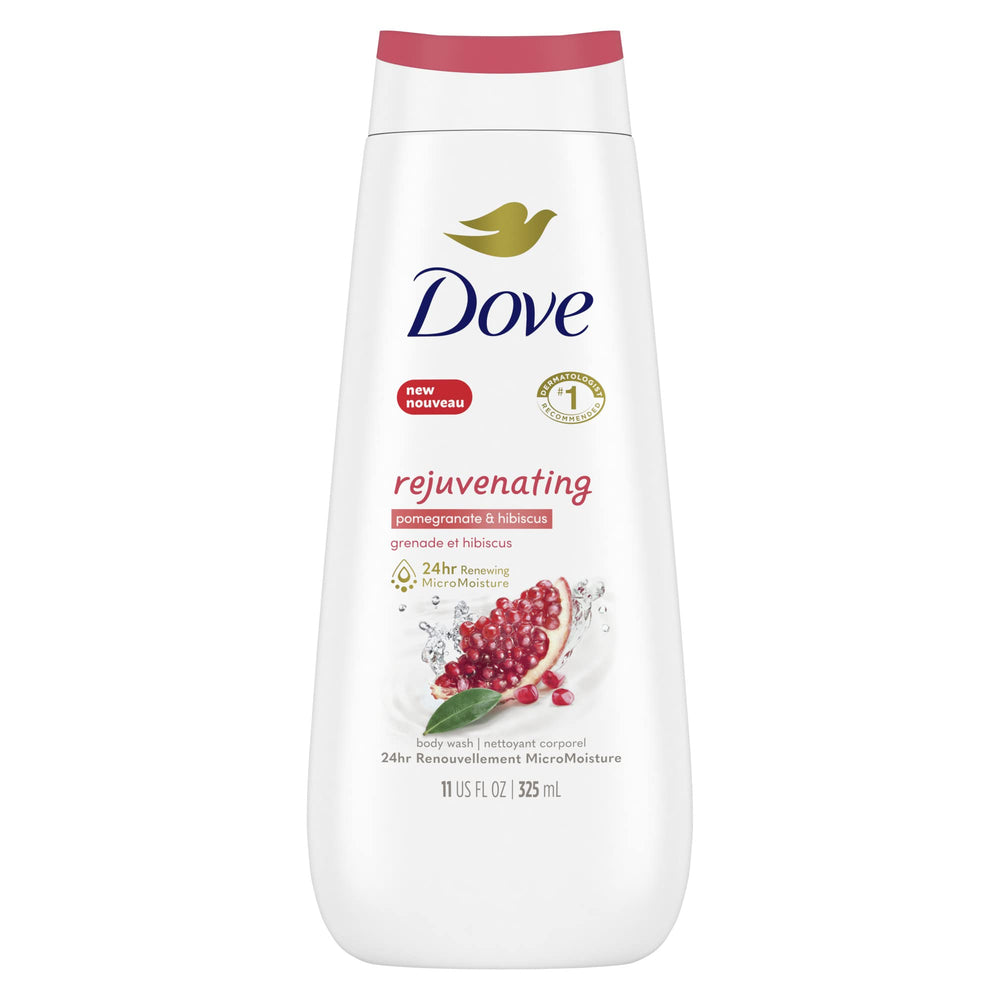 Dove Rejuvenating Body Wash bottle pour creates rich lather for nourished skin