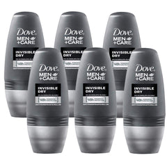 Dove roll-on invisible-dry bottle 6-pack shows invisible finish and all-day freshness.