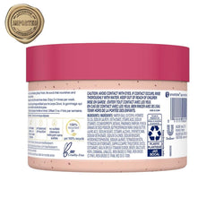 Dove Scrub Pomegranate & Shea Butter after-use glow indicates radiant skin.