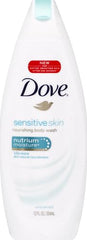 Dove Sensitive Skin Body Wash pour shows a gentle, rich lather for daily use.