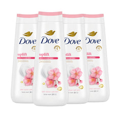 Dove Uplifting Sakura Blossom Yuzu bottle highlighting hydrating cleansing for soft skin.