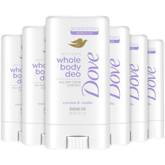 Dove whole body deodorant travel-pack front showing compact anti-chafe protection on the go