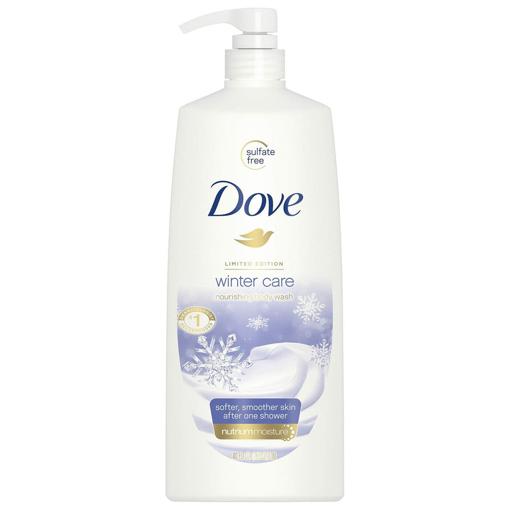 Dove Winter Care Body Wash with Pump bottle, delivering gentle hydration for dry winter skin.