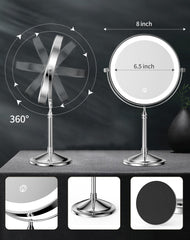 DOWRY two-sided swivel mirror base provides stable hands-free grooming