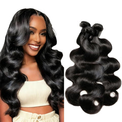Dowstalgirl body wave bundles 16-inch close-up shows natural texture for versatile styling.