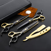 Dozmux black gold hairdressing scissors flat blade for precise cuts