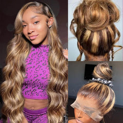 DPEFWYG Ombre Honey Blonde 360 lace front wig hairline detail for natural look.