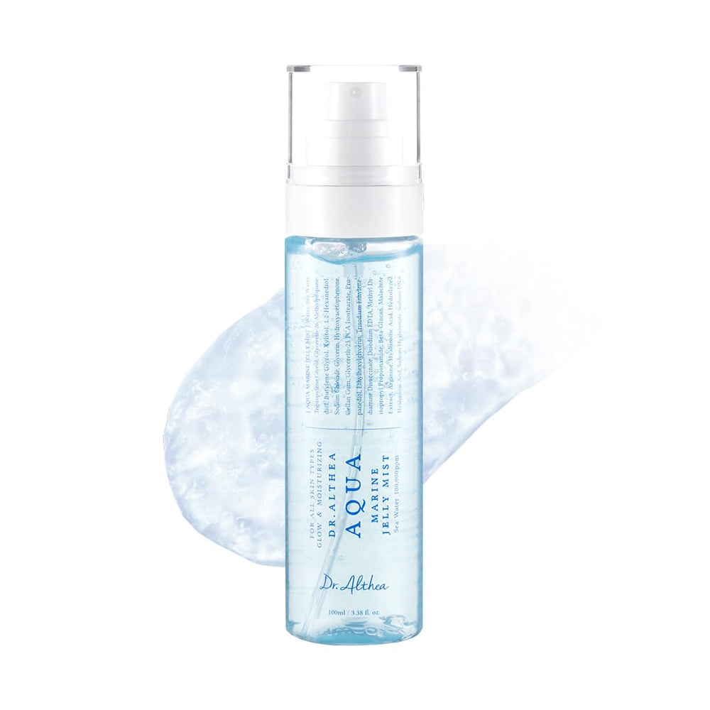 Dr.Althea Aqua Marine Jelly Mist bottle close-up showing cooling hydration.