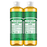Dr. Bronner's Almond Castile bottle emphasizes sustainable packaging for eco-conscious cleaning.