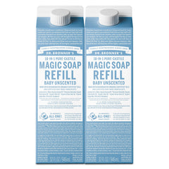 Dr. Bronner's Baby Unscented refill bottle for gentle family cleansing