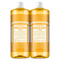 Dr. Bronner's Citrus Castile Soap bottle with vibrant label for gentle body wash